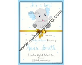 Blue and Grey Elephant Baby Shower Invitation,(2ebb)